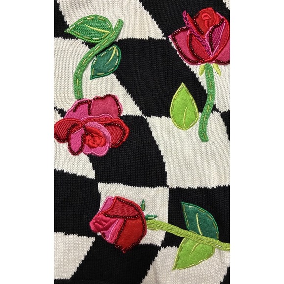 Just B Cardigan Women's M Black White Floral Roses Embroidered Beaded Y2K‎ - Picture 14 of 16
